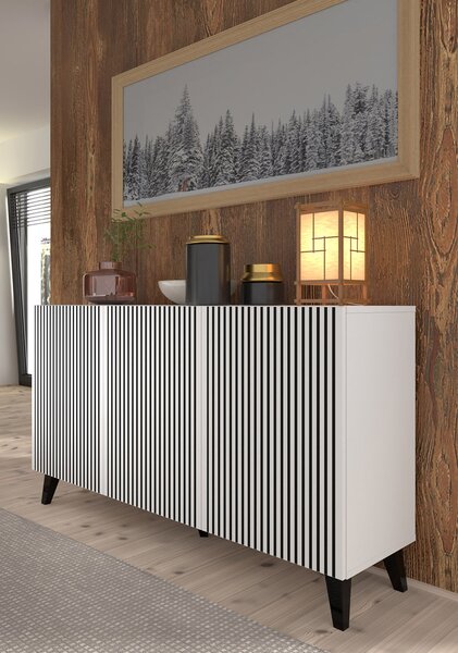 Biało-czarna komoda z lamelami 150 cm M3-Z07