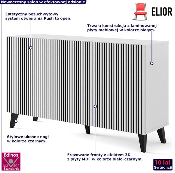Biało-czarna komoda z lamelami 150 cm M3-Z07