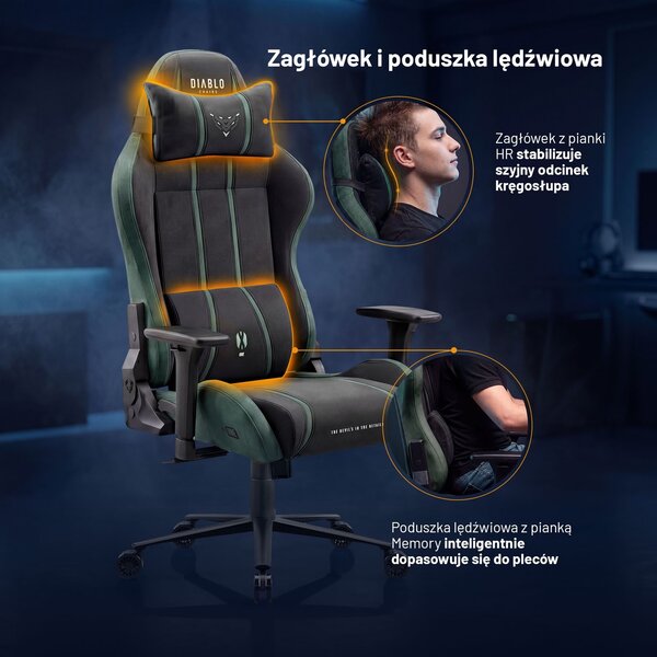 Fotel gamingowy materiałowy Diablo X-One 2.0 Normal Size, Forest Green