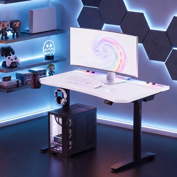 Biurko gamingowe elektryczne RGB Diablo X-Forge, 120x70 cm, biało-czarne