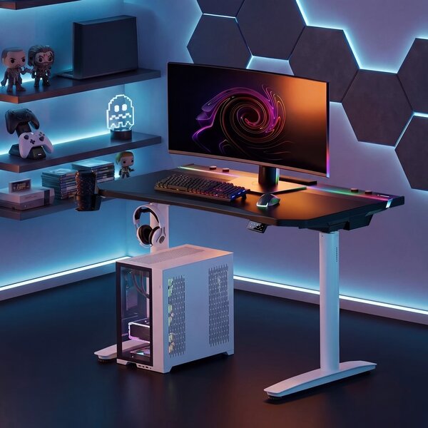Elektryczne biurko dla graczy RGB Diablo X-Forge, 140x70 cm, czarno-białe