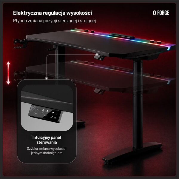 Elektryczne biurko dla graczy RGB Diablo X-Forge, 140x70 cm, czarne