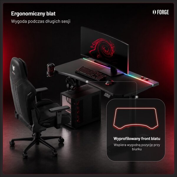 Elektryczne biurko dla graczy RGB Diablo X-Forge, 140x70 cm, czarne