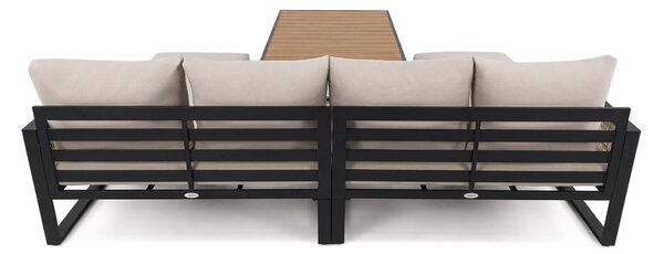 MebleMWM Zestaw mebli ogrodowych RIMINI + Stół Sycylia | Aluminium czarny | Beżowe poduszki