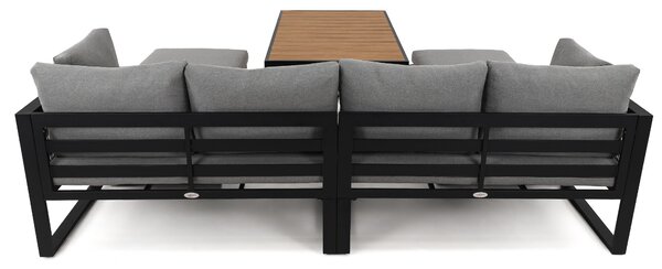 MebleMWM Zestaw mebli ogrodowych RAVENA + Stół Sycylia | Aluminium czarny | Szare poduszki