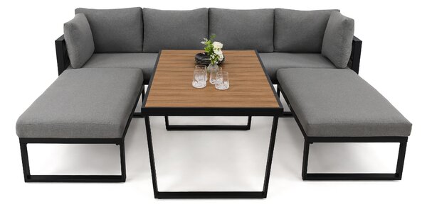 MebleMWM Zestaw mebli ogrodowych RAVENA + Stół Sycylia | Aluminium czarny | Szare poduszki