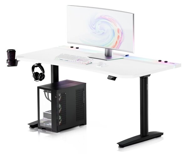 Biurko gamingowe RGB z regulacją wysokości Diablo X-Forge, 160x70 cm, biało-czarne