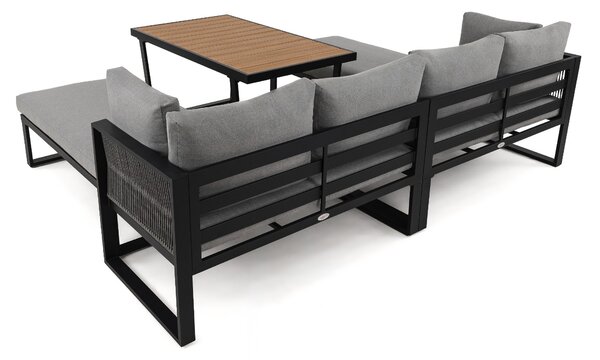 MebleMWM Zestaw mebli ogrodowych RAVENA + Stół Sycylia | Aluminium czarny | Szare poduszki