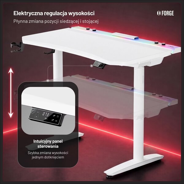 Elektryczne biurko dla graczy RGB Diablo X-Forge, 140x70 cm, białe