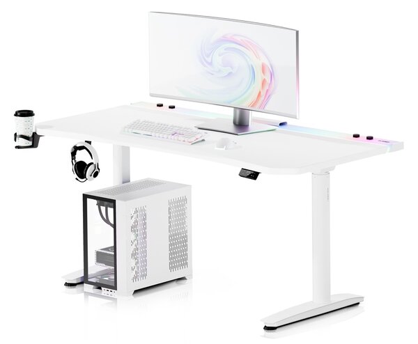 Biurko gamingowe RGB z regulacją wysokości Diablo X-Forge, 160x70 cm, białe
