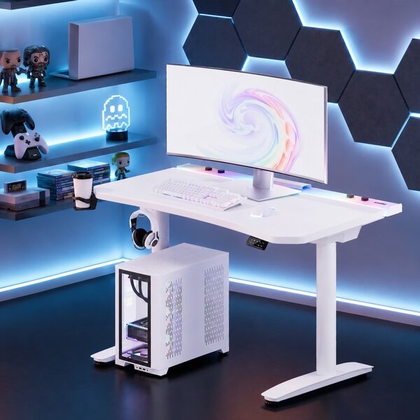 Biurko gamingowe elektryczne RGB Diablo X-Forge, 120x70 cm, białe