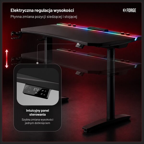 Biurko gamingowe elektryczne RGB Diablo X-Forge, 120x70 cm, czarne