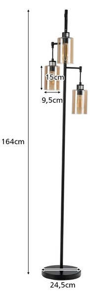 Lampa podłogowa z 3 wiszącymi kloszami