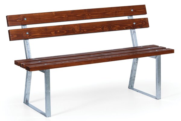 Ławka parkowa STANDARD z oparciem, ocynkowana, 1500 mm, ciemny mahoń