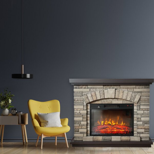 Kominek elektryczny 3d AMBAR Stone ElectricSun, z dźwiękiem, 3 kolory, z aplikacją, L107xH90cm