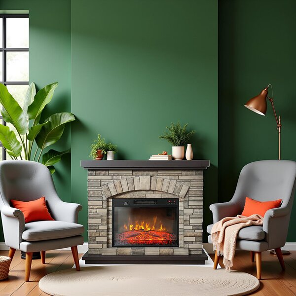 Kominek elektryczny 3d AMBAR Stone ElectricSun, z dźwiękiem, 3 kolory, z aplikacją, L107xH90cm