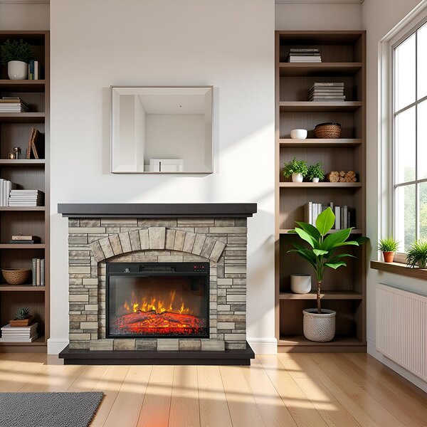 Kominek elektryczny 3d AMBAR Stone ElectricSun, z dźwiękiem, 3 kolory, z aplikacją, L107xH90cm