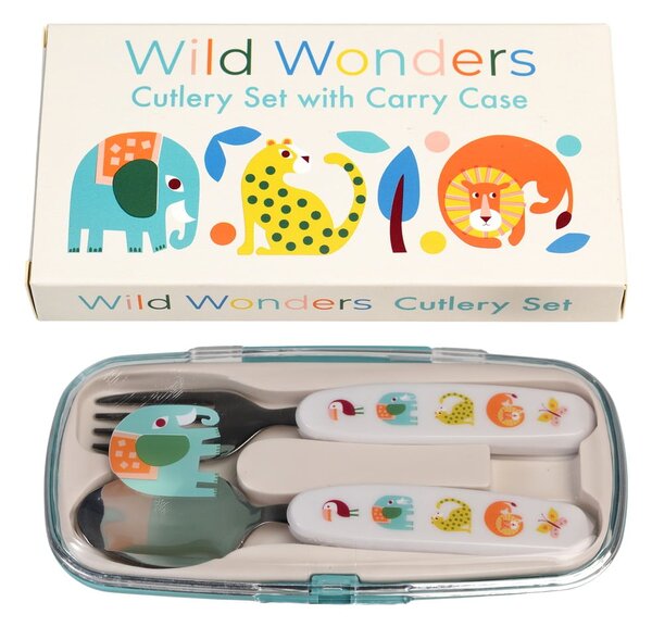 Kremowe sztućce dla dzieci ze stali nierdzewnej 2 szt. Wild Wonders – Rex London