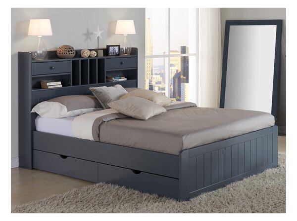 Łóżko MEDERICK z półkami - 140 × 190 cm - Szara sosna