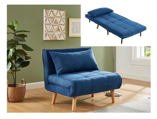 Rozkładany fotel XL CHILA z tkaniny – kolor niebieski