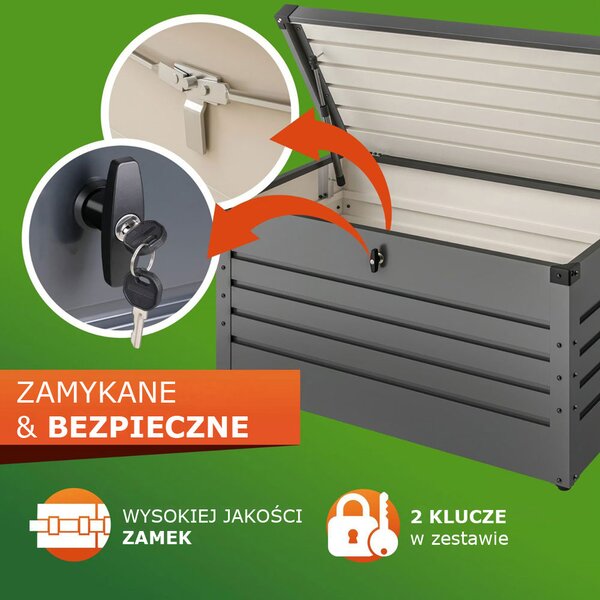 Metalowa skrzynia ogrodowa METALBOX, 385L, 120×62×63cm, antracytowa Gardebruk