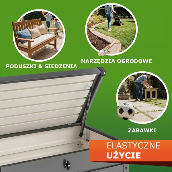Metalowa skrzynia ogrodowa METALBOX, 385L, 120×62×63cm, antracytowa Gardebruk