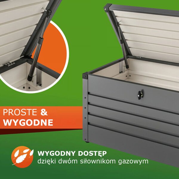 Metalowa skrzynia ogrodowa METALBOX, 385L, 120×62×63cm, antracytowa Gardebruk