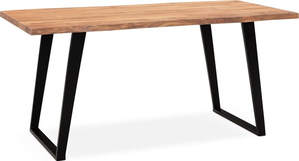 WOHNLING Stół do jadalni 200x100x76 cm z litego drewna akacjowego / metalowy Stół do jadalni z naturalnym brzegiem Stół kuchenny z litego drewna z nogami w kształcie litery U w kolorze czarnym Stół drewniany Stół do jadalni