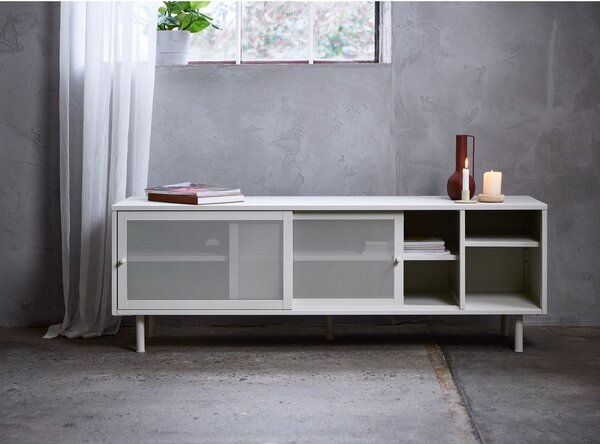 Szara metalowa szafka pod TV 160x55x45 cm Veep – Unique Furniture