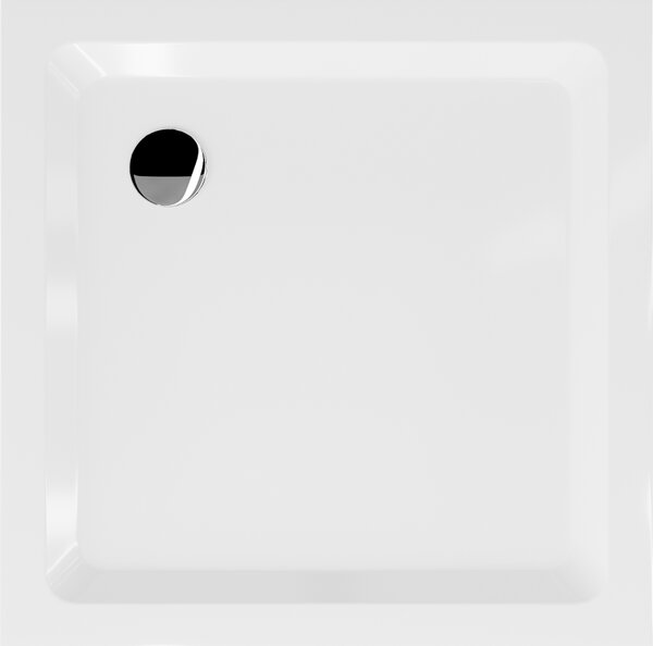 Mexen Flat brodzik kwadratowy slim 80 x 80 cm, biały, syfon chrom - 40108080