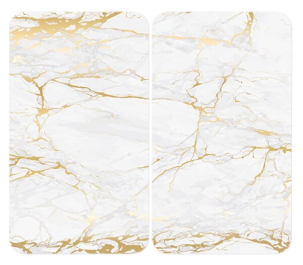 Zestaw 2 szklanych płyt ochronnych na kuchenkę w biało-złotym kolorze Wenko Marble, 52x30 cm