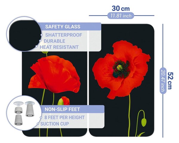 Szklane płyty ochronne na kuchenkę zestaw 2 szt. 52x30 cm Poppy – Maximex