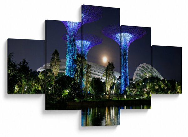 Obraz przedstawiający pełnię księżyca w ogrodach Singapuru (125x70 cm)