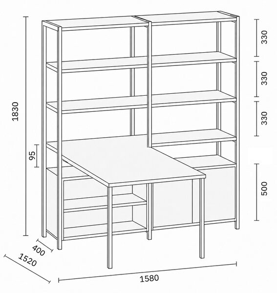 Zestaw biurowy HOME OFFICE z półkami, biały/szary