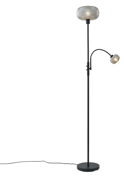 Designerska lampa podłogowa czarna z przydymionym szkłem 2-źródła światła - Brianna