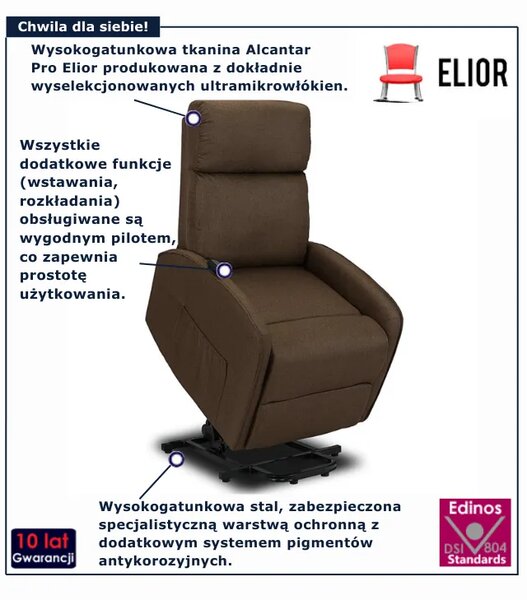 Brązowy fotel wypoczynkowy z funkcją podnoszenia C5-R03