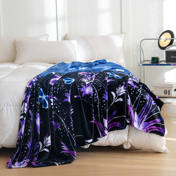 Koc z mikropluszu VIOLET BUTTERFLY ciemnoniebieski Rozmiar: 160 x 200 cm
