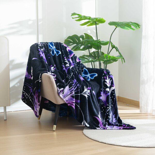 Koc z mikropluszu VIOLET BUTTERFLY ciemnoniebieski Rozmiar: 160 x 200 cm