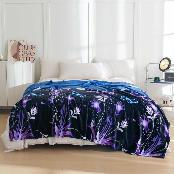 Koc z mikropluszu VIOLET BUTTERFLY ciemnoniebieski Rozmiar: 160 x 200 cm