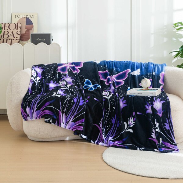 Koc z mikropluszu VIOLET BUTTERFLY ciemnoniebieski Rozmiar: 160 x 200 cm