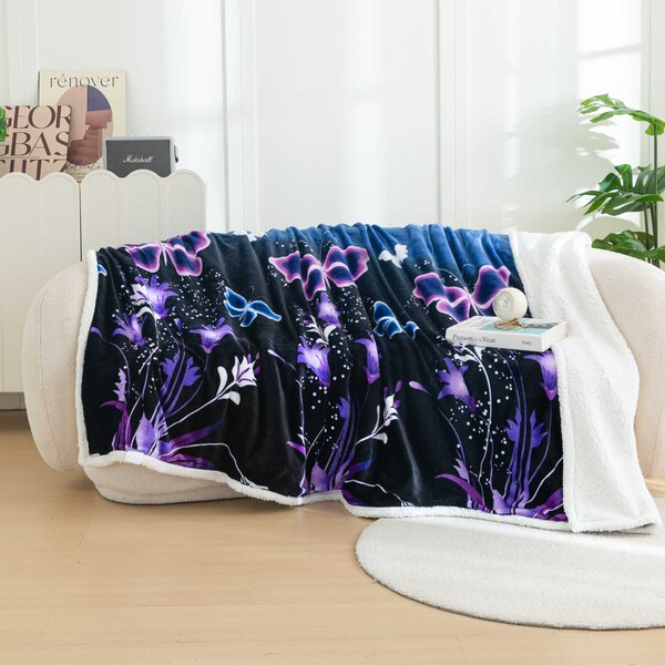 Koc z mikropluszu VIOLET BUTTERFLY ciemnoniebieski Rozmiar: 160 x 200 cm