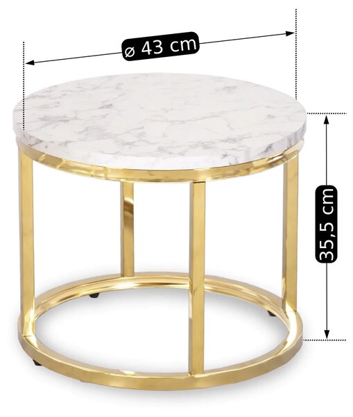 Zestaw Stolików Kawowych OLIS 43 cm/53 cm Biały Marmur Złoty do Salonu Glamour
