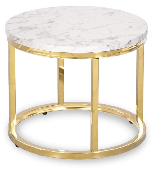 Zestaw Stolików Kawowych OLIS 43 cm/53 cm Biały Marmur Złoty do Salonu Glamour