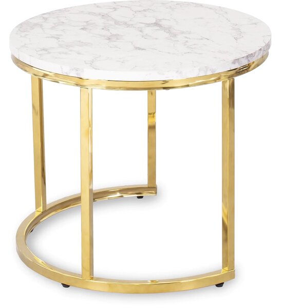Zestaw Stolików Kawowych OLIS 43 cm/53 cm Biały Marmur Złoty do Salonu Glamour