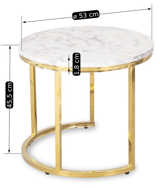 Zestaw Stolików Kawowych OLIS 43 cm/53 cm Biały Marmur Złoty do Salonu Glamour