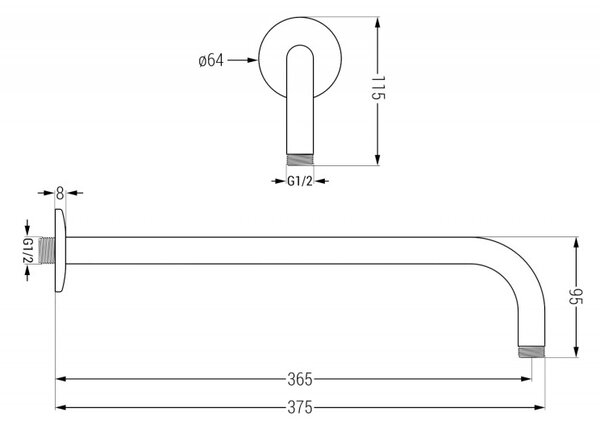 Mexen ramię prysznicowe ścienne 40 cm czarne - 79211-70