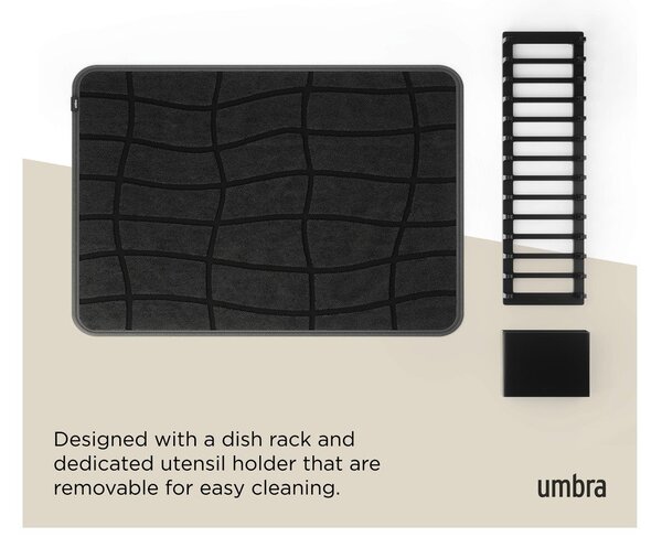 Plastikowa podkładka do naczyń w kolorze matowej czerni 61x43 cm Udry – Umbra