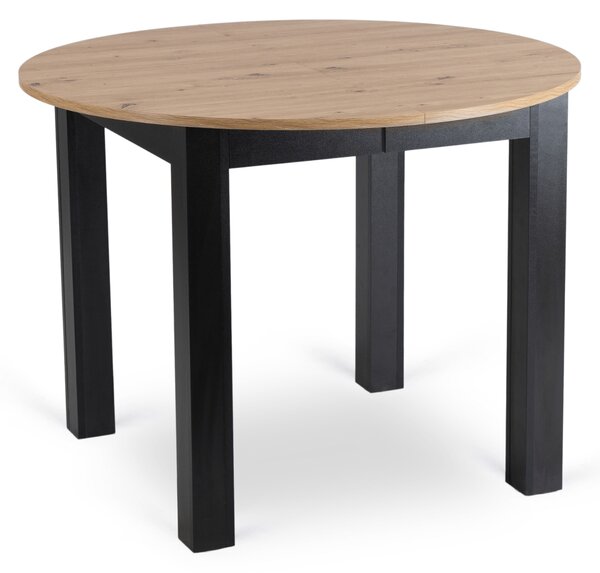 Zestaw Stół Okrągły Rozkładany HARRY 102-142 cm Dąb Artisan/Czarny i 6 Krzeseł Tapicerowanych ROBIN Szarych Nowoczesnych