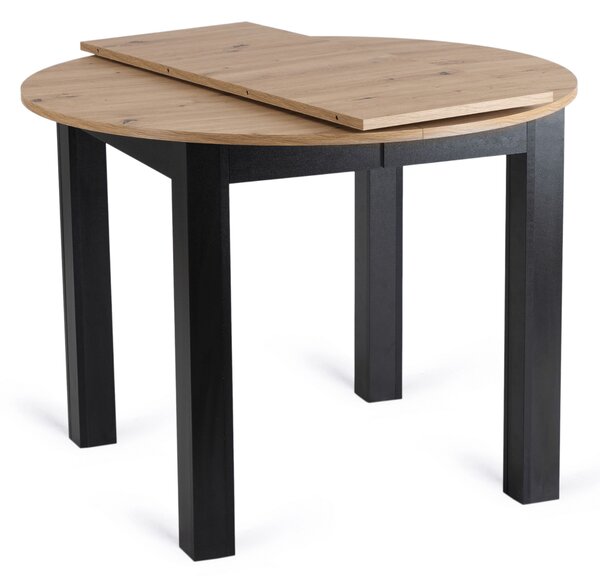 Zestaw Stół Okrągły Rozkładany HARRY 102-142 cm Dąb Artisan/Czarny i 6 Krzeseł Tapicerowanych ROBIN Szarych Nowoczesnych