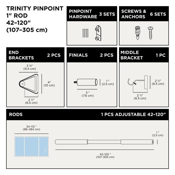 Stalowy regulowany karnisz w kolorze matowej czerni 107 - 305 cm Trinity – Umbra